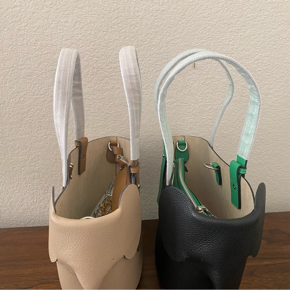 Cute Black Green Elephant Colorblock Basket Tote w/ Crossbody Strap Contrast S14 - Picture 16 of 16